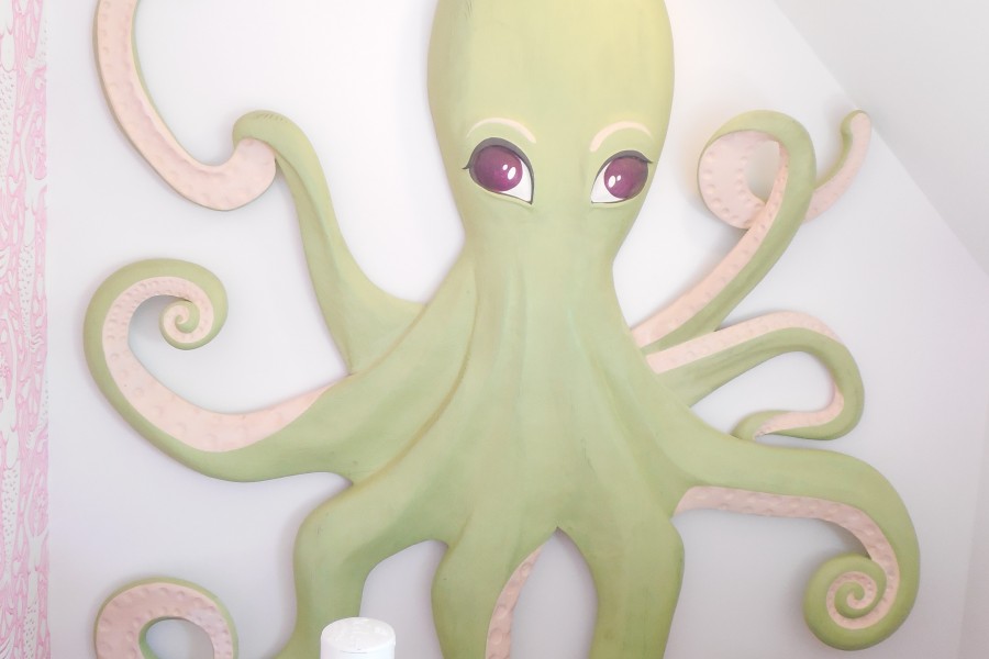 Carved Octopus - commissioned, in custom colors for child's bedroom.